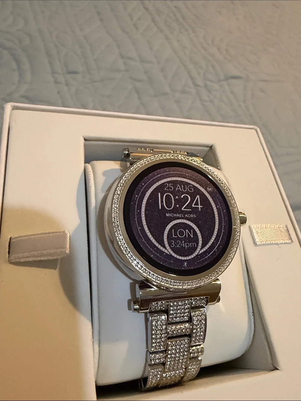 Michael Kors Silver Smartwatch with Blue Digital Dial and Crystal Accents